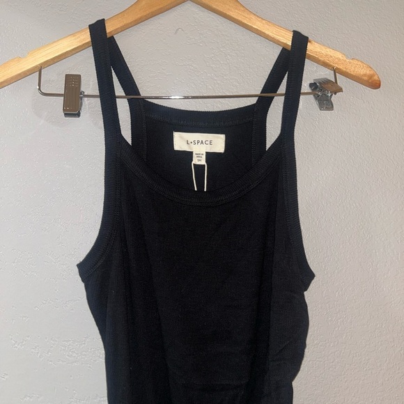 L*Space Bardot Dress Black Asymmetric Hem Sleeveless - Picture 4 of 10